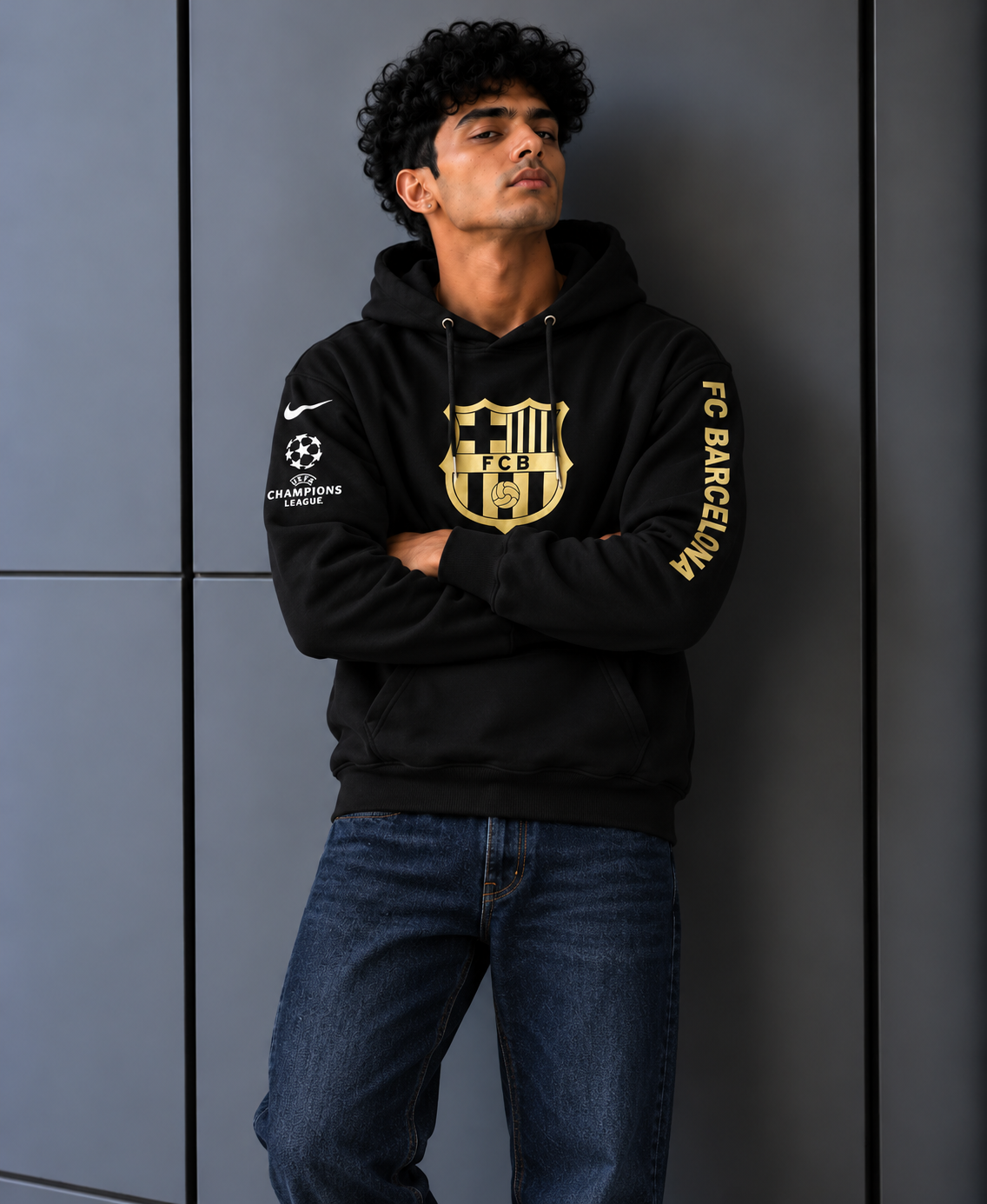 Barça Gold Crest Black Hoodie